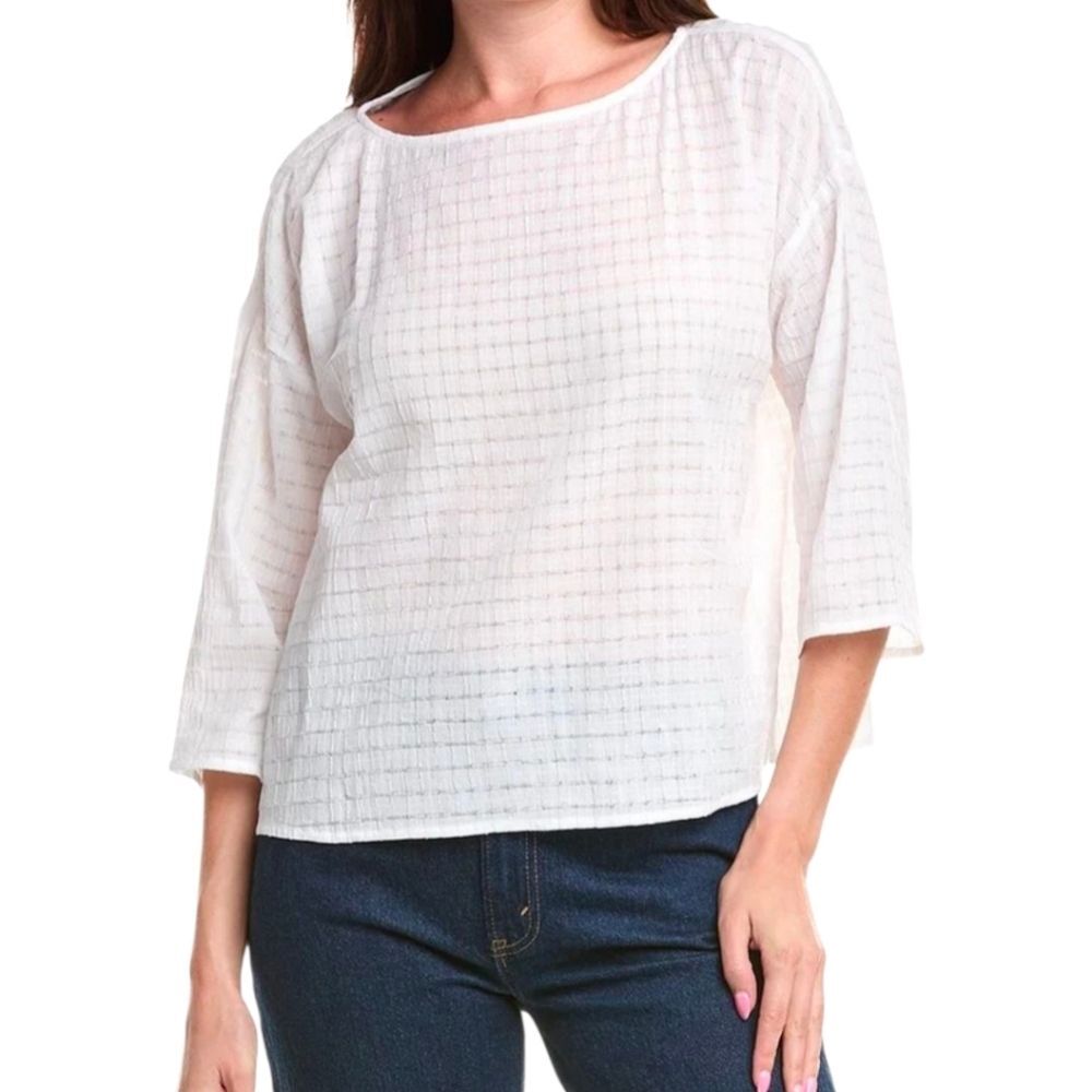 Eileen Fisher White Organic Cotton Boxy Top Blouse Size Medium